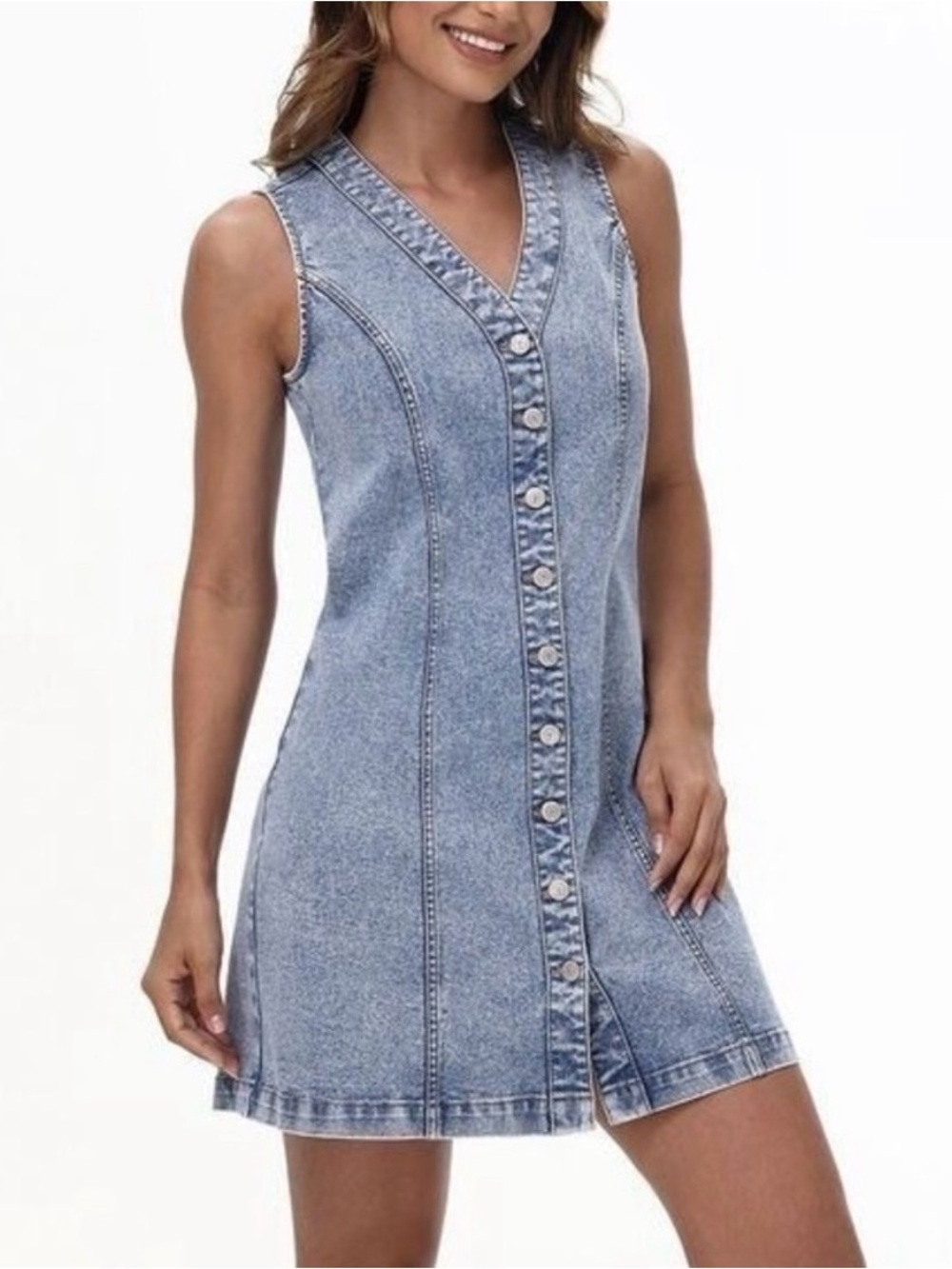 Frye Light Blue Denim Button-Front Mini Dress
